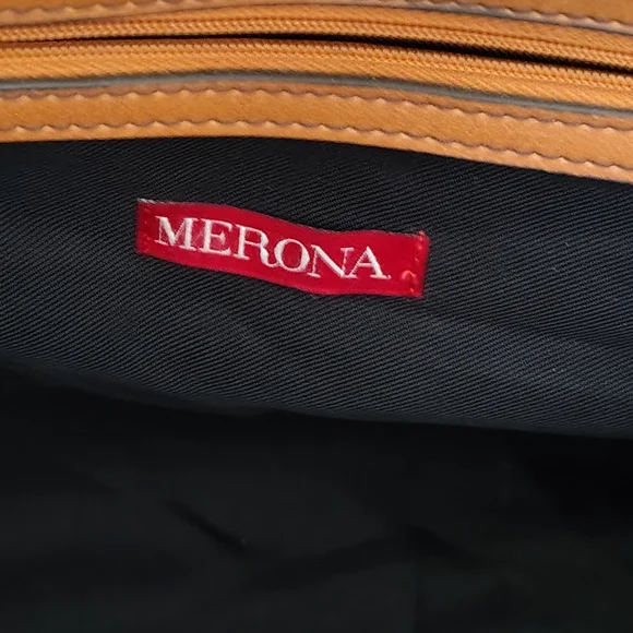 👜 Vintage Merona Cognac Vegan Leather Tote Bag - Picture 3 of 11